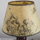 French Mid Century Round Turned Wood Grooved Table Lamp Map Detail Shade