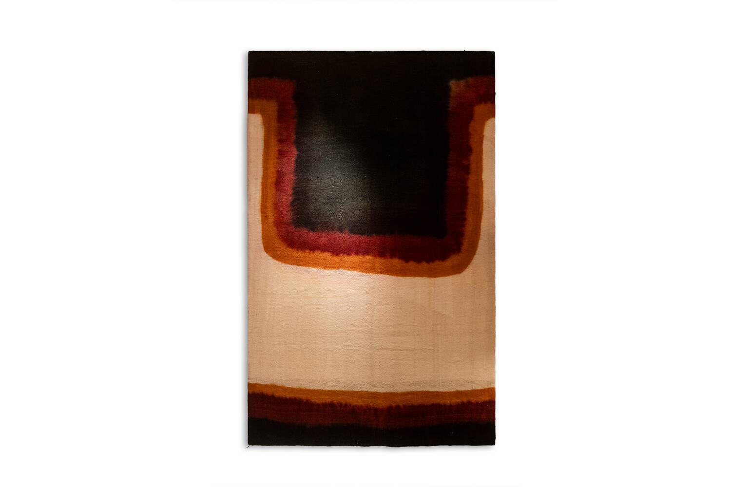 Triptych with geometric decoration in woven wool. Handcrafted work, 20th century.