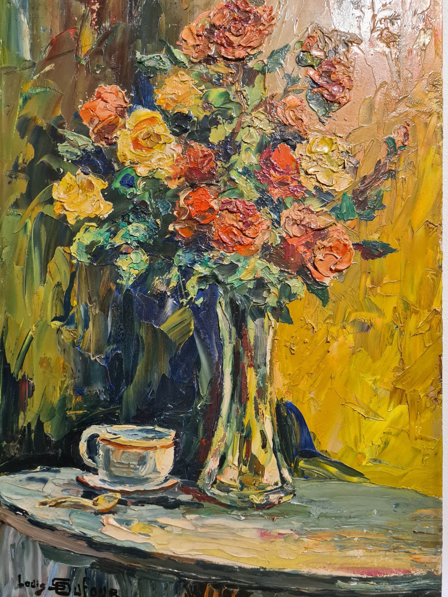 Bouquet de roses dans un vase, huile par Louis Dufour
