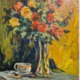Bouquet de roses dans un vase, huile par Louis Dufour