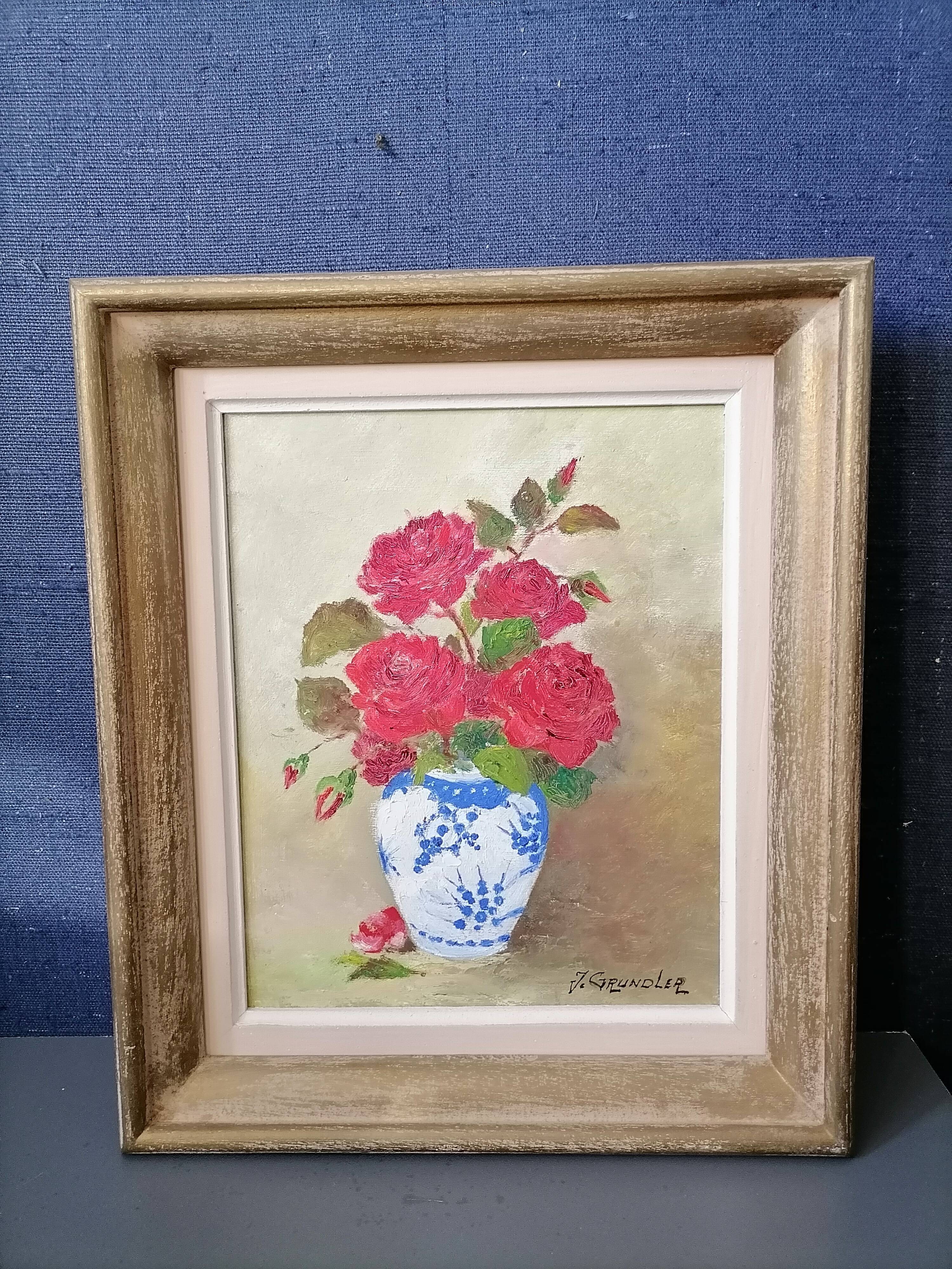 Flower bouquet painting Signed J Grundler