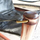 Danish Modern Leather High Back Safari Chair by Erik Wørts for Nils Eillersen, 1960s
