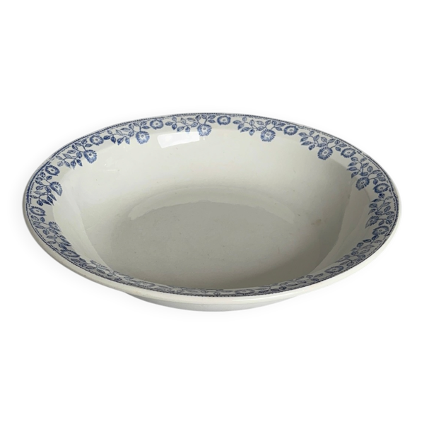 Plat rond, saladier ancien en terre de fer bleu Sté-Amandinoise