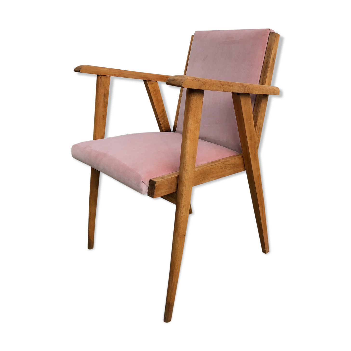 Scandinavian-style retro chair - pink velvet