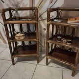 Pair of vintage bamboo and rattan bedside tables/shelves
