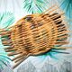 Vintage basket with handle in woven rattan 1960-1970 hippie chic decorative pocket