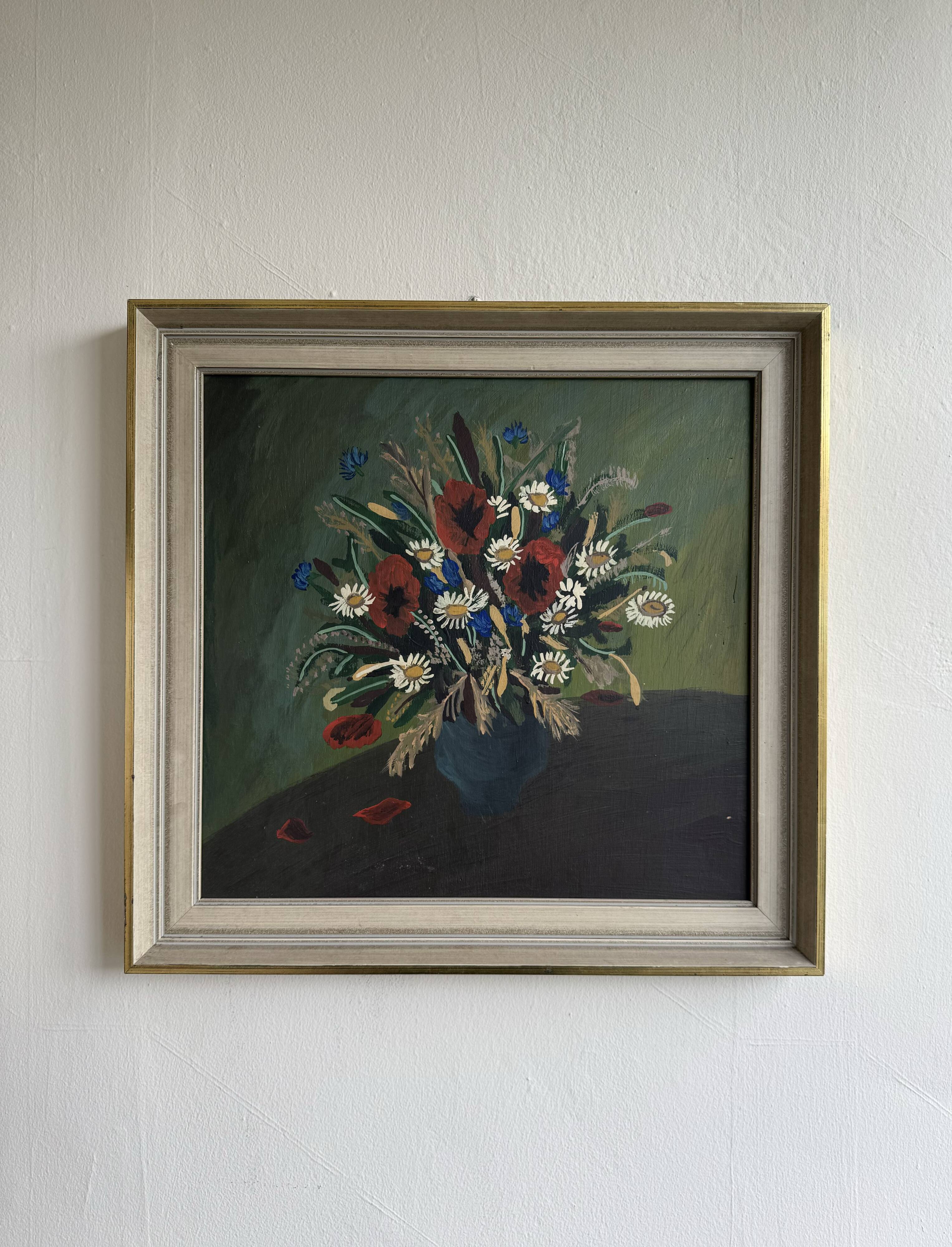 Vintage Original Framed Oil on Wooden Background Artwort