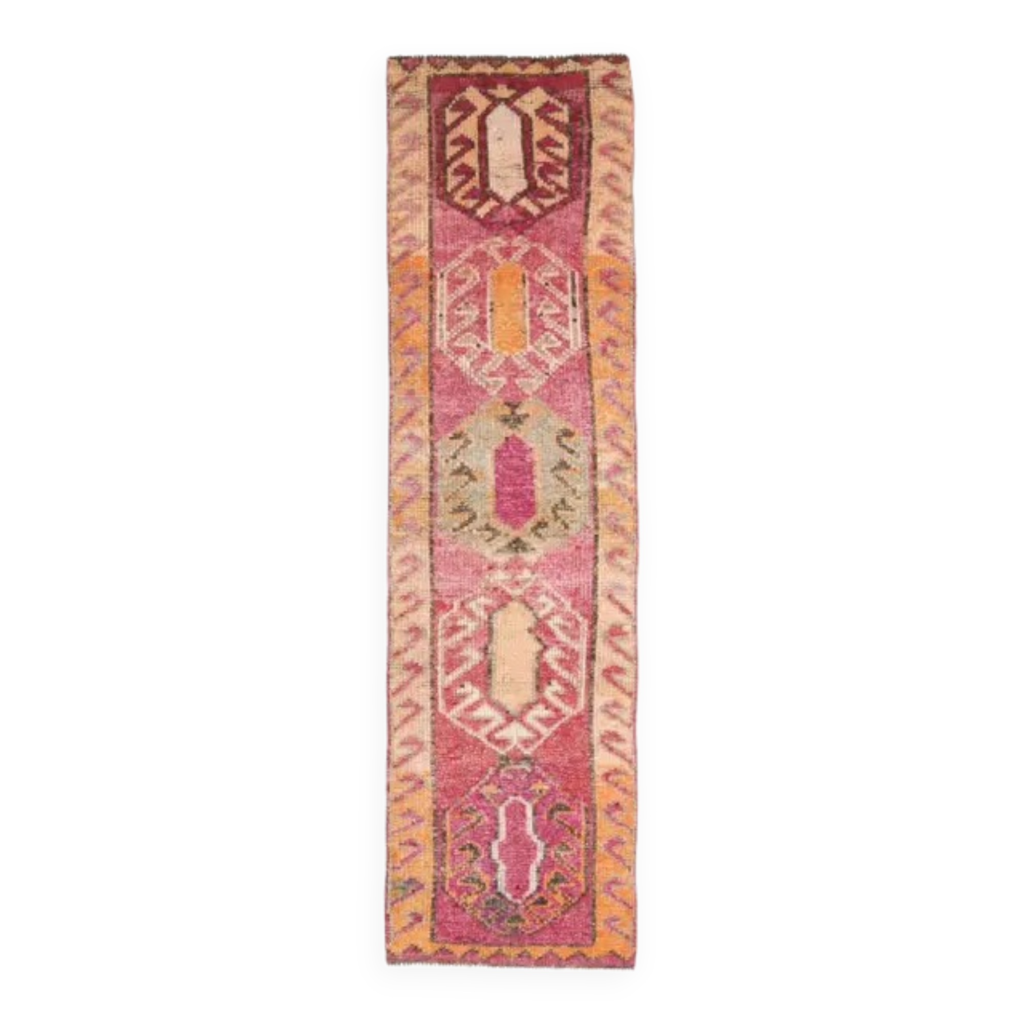 1970s Turkish Hand-Knotted Wool Cotton Pink Runner 87x294