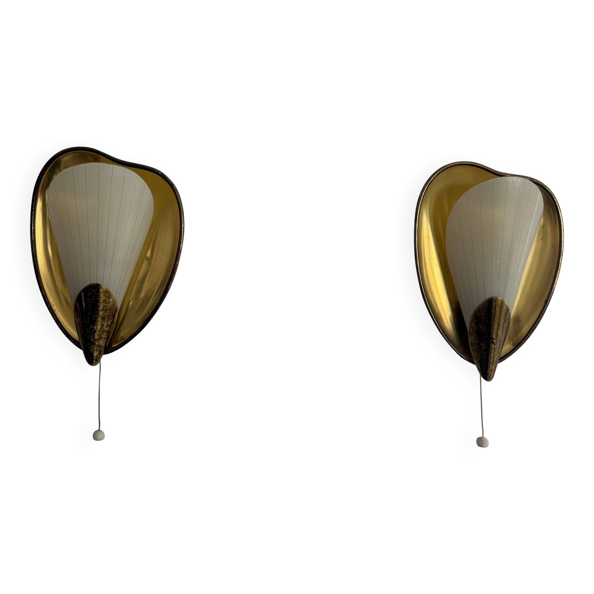Pair of brass and glass wall lights from the mid-century, 1950s, Germany.