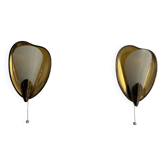Pair of brass and glass wall lights from the mid-century, 1950s, Germany.
