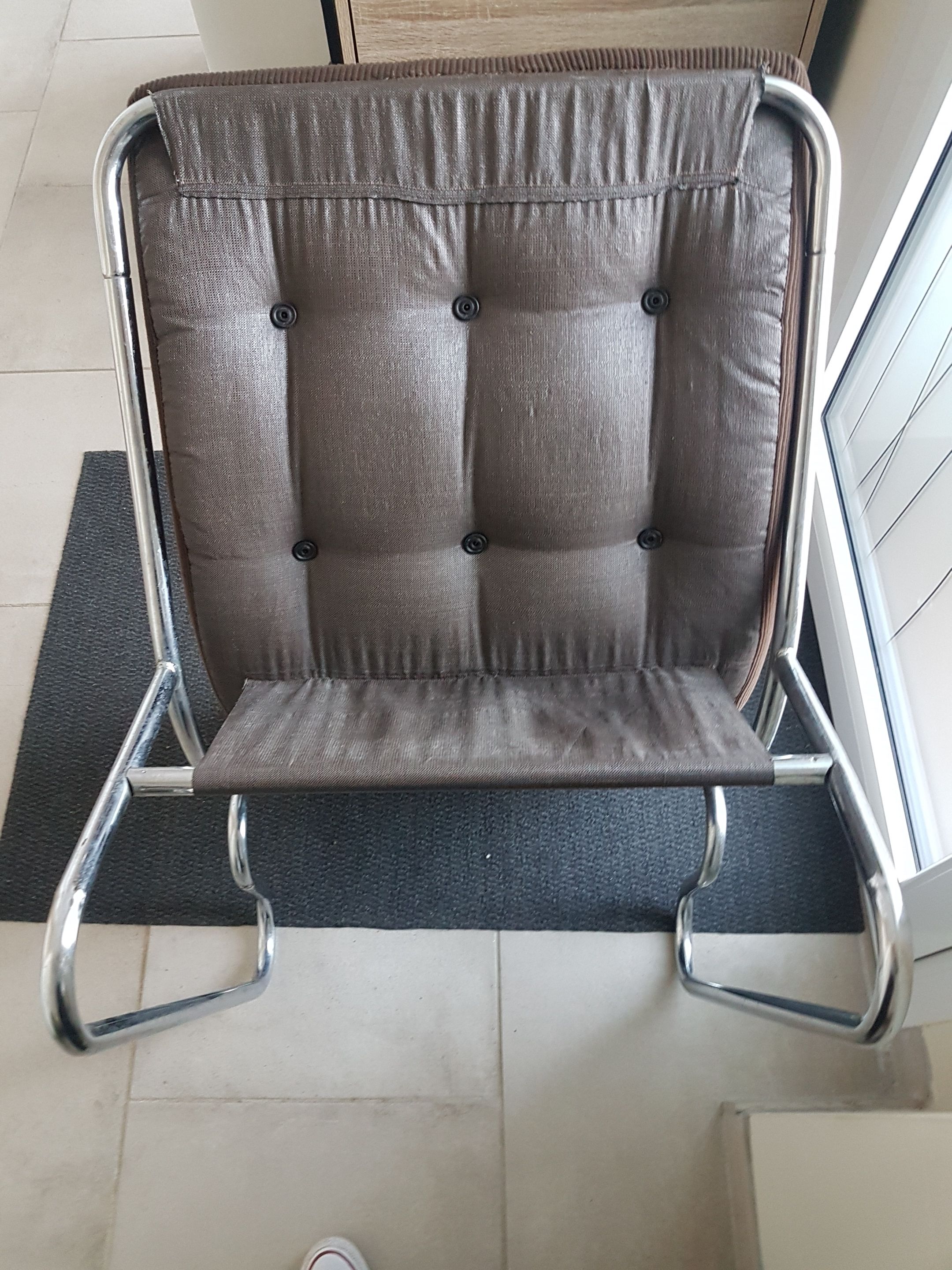 Chair tubular in Brown velvet of the 1970s
