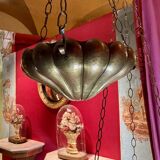 Italian Art Nouveau Hanging Bowl Pendant Lamps or Planters in Hand-Hammered Brass, 1890s, Set of 2