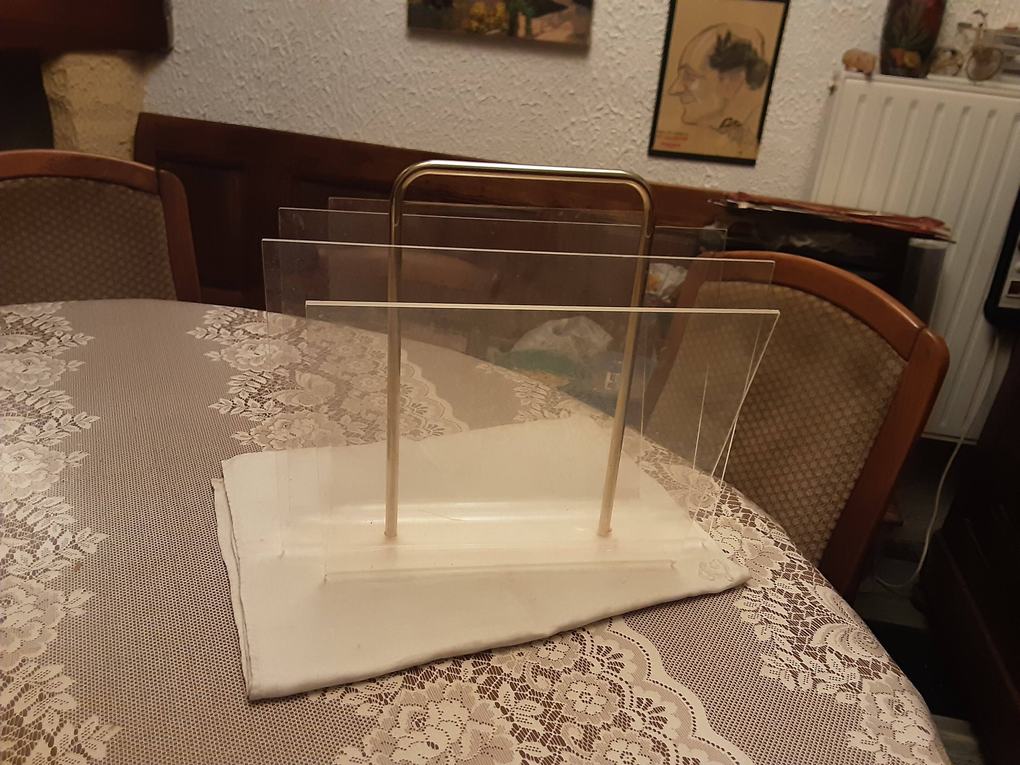 Plexiglass and gold steel magazine rack from the 70s