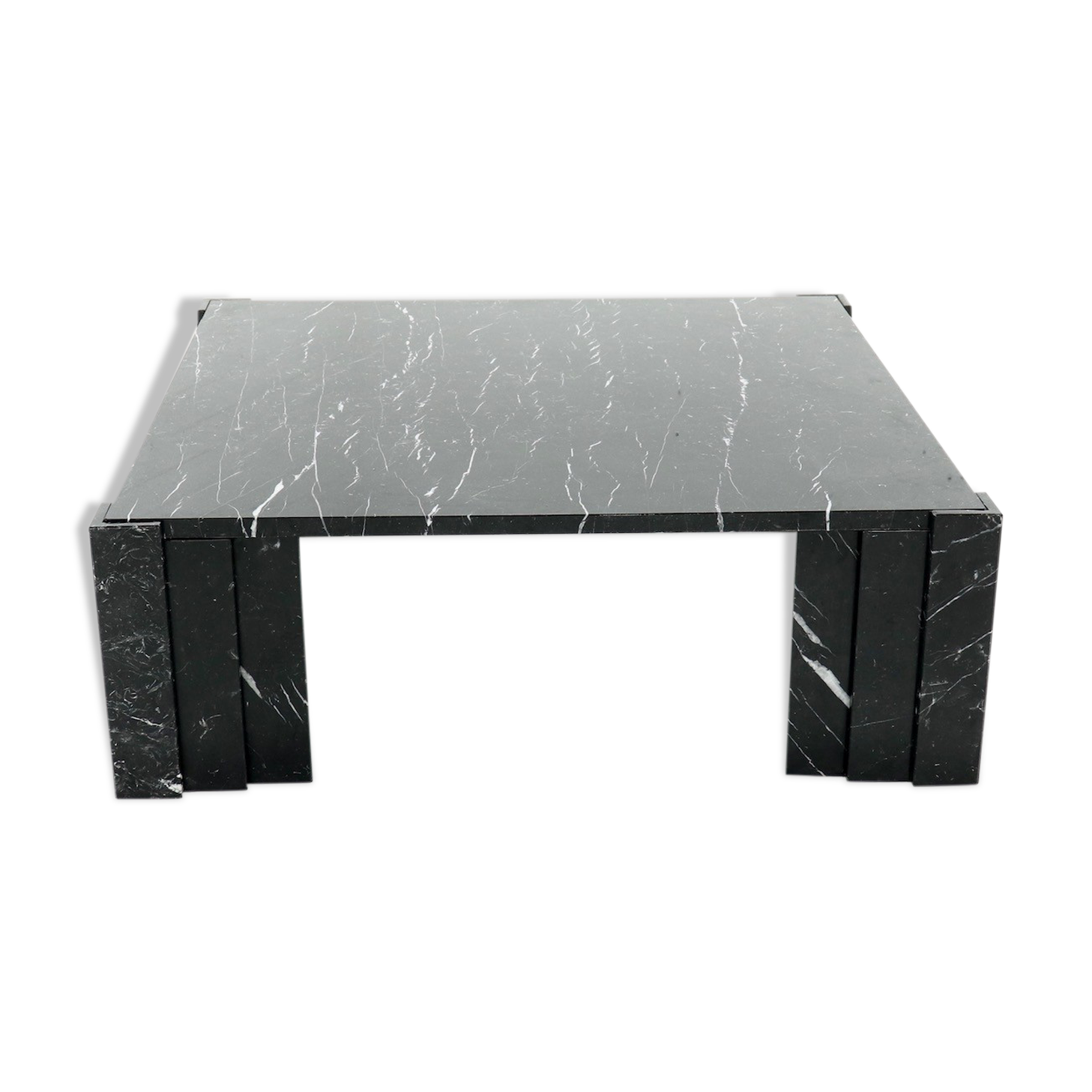 Large italian modern black marble coffee table 1970s