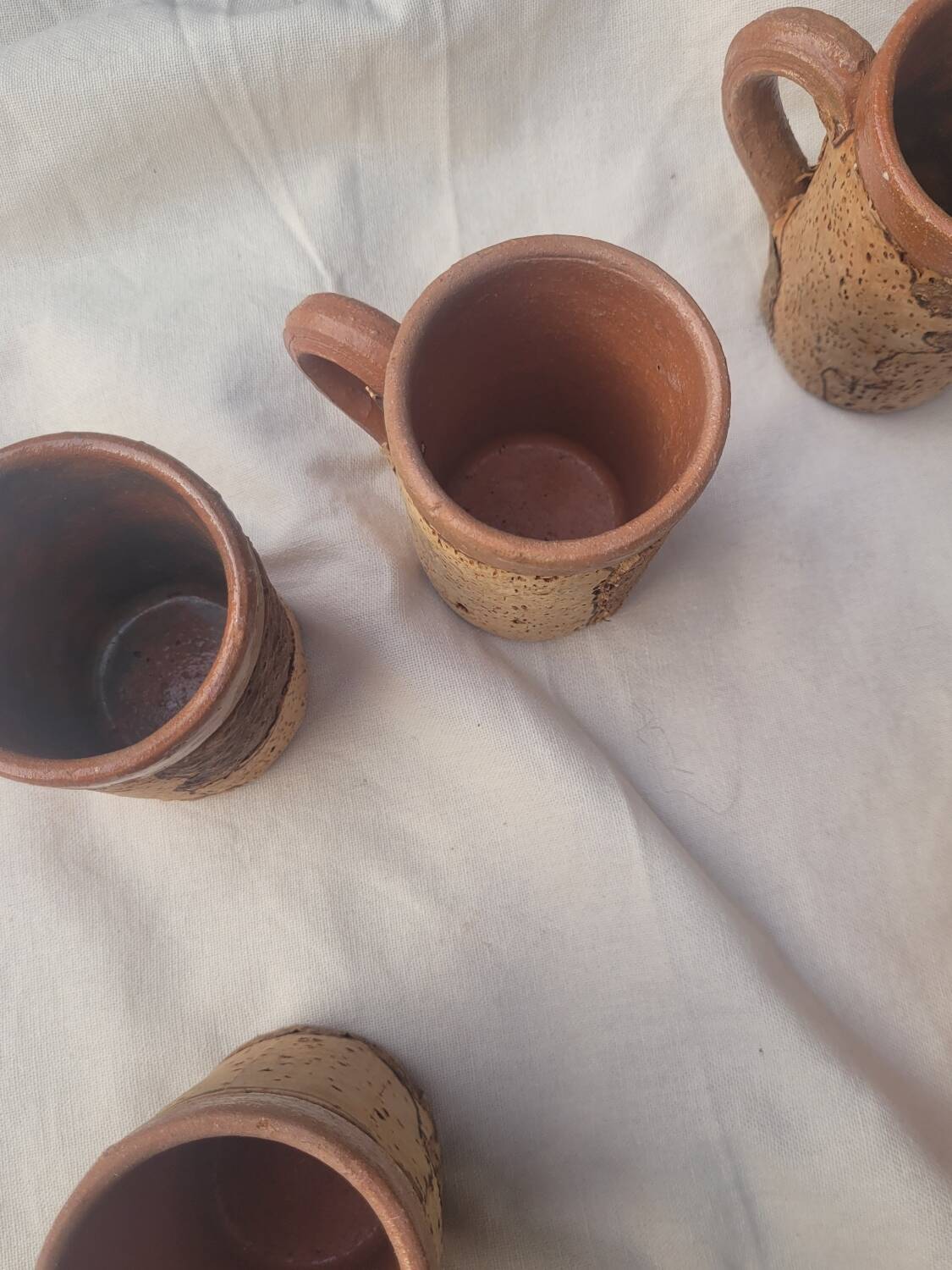 Set of old Corsican cork and terracotta handcrafted pitcher and cup