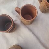 Set of old Corsican cork and terracotta handcrafted pitcher and cup