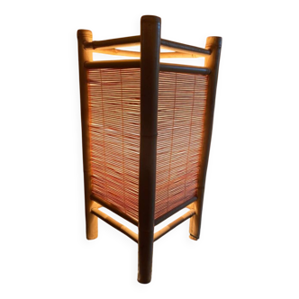Lampe rotin et bambou vintage années 80