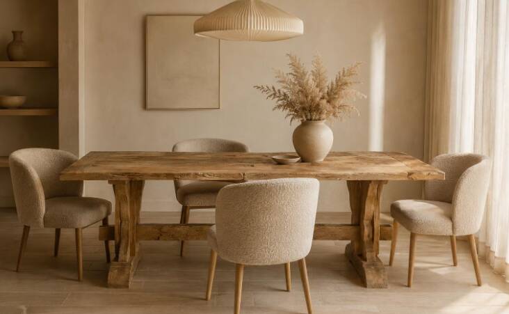 222x90 Rustic Solid Oak Dining Table I Handmade from Reclaimed Oak