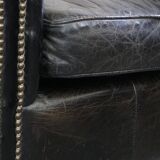 Black cowhide leather armchair