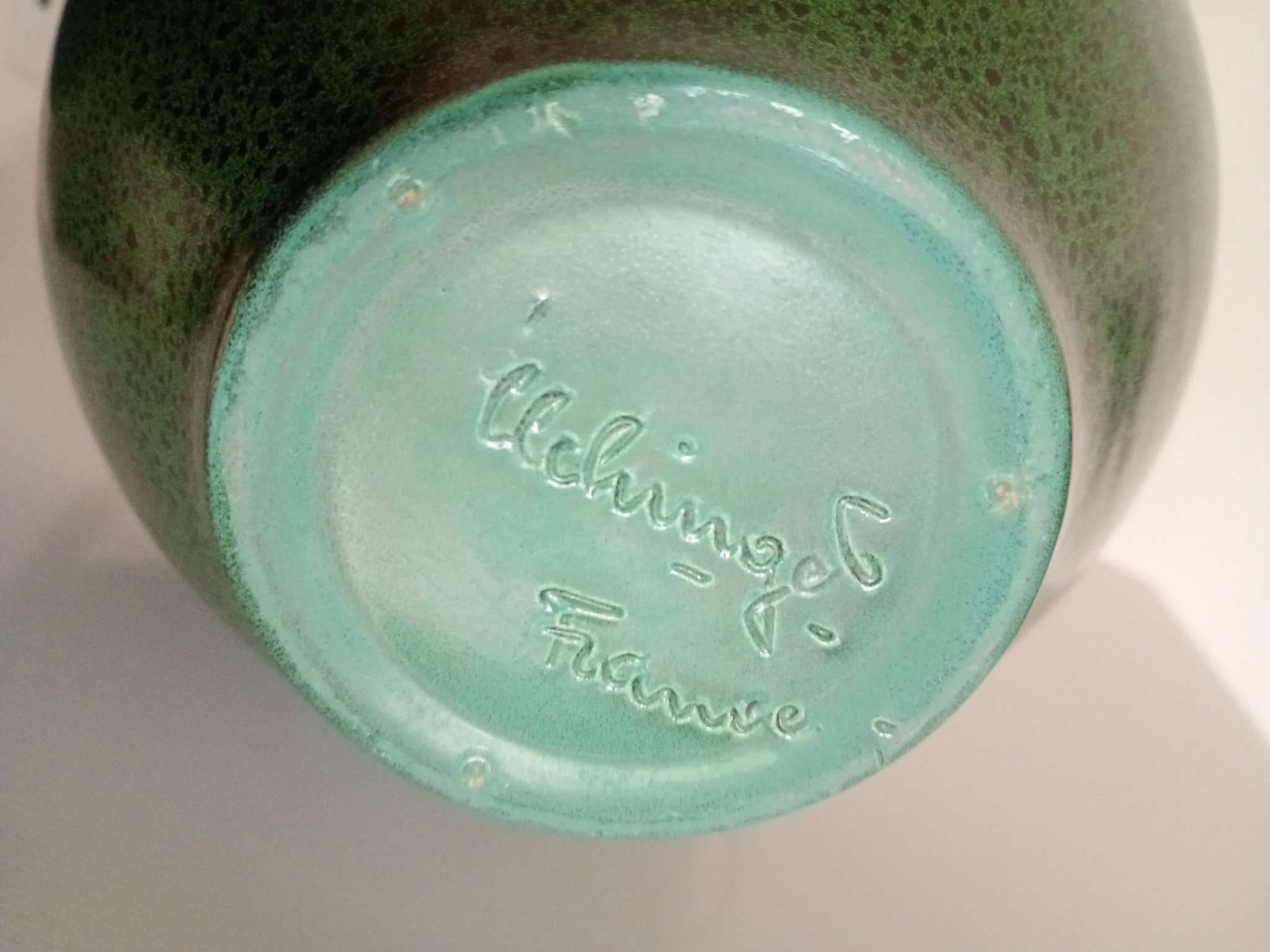 Leon elchinger soufflenheim - panier à fruits céramique rouge vert & anse