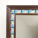 Mirror with wooden frame and painted ceramic tiles