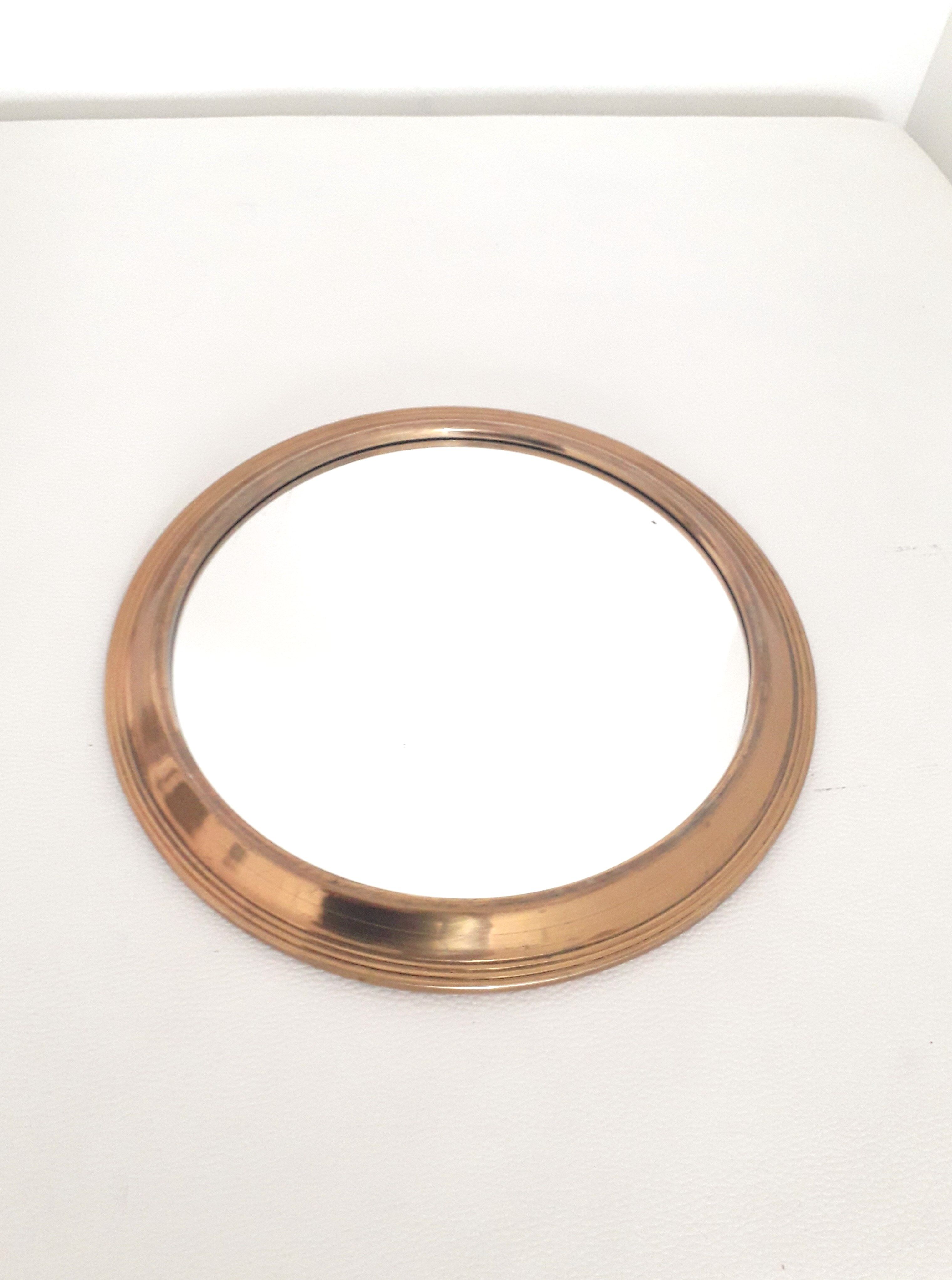 Old mirror and brass top, round, vintage 1960, 32 cm