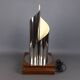 Goffredo Reggiani table lamp, modernist design, chrome metal, wood, 1970.