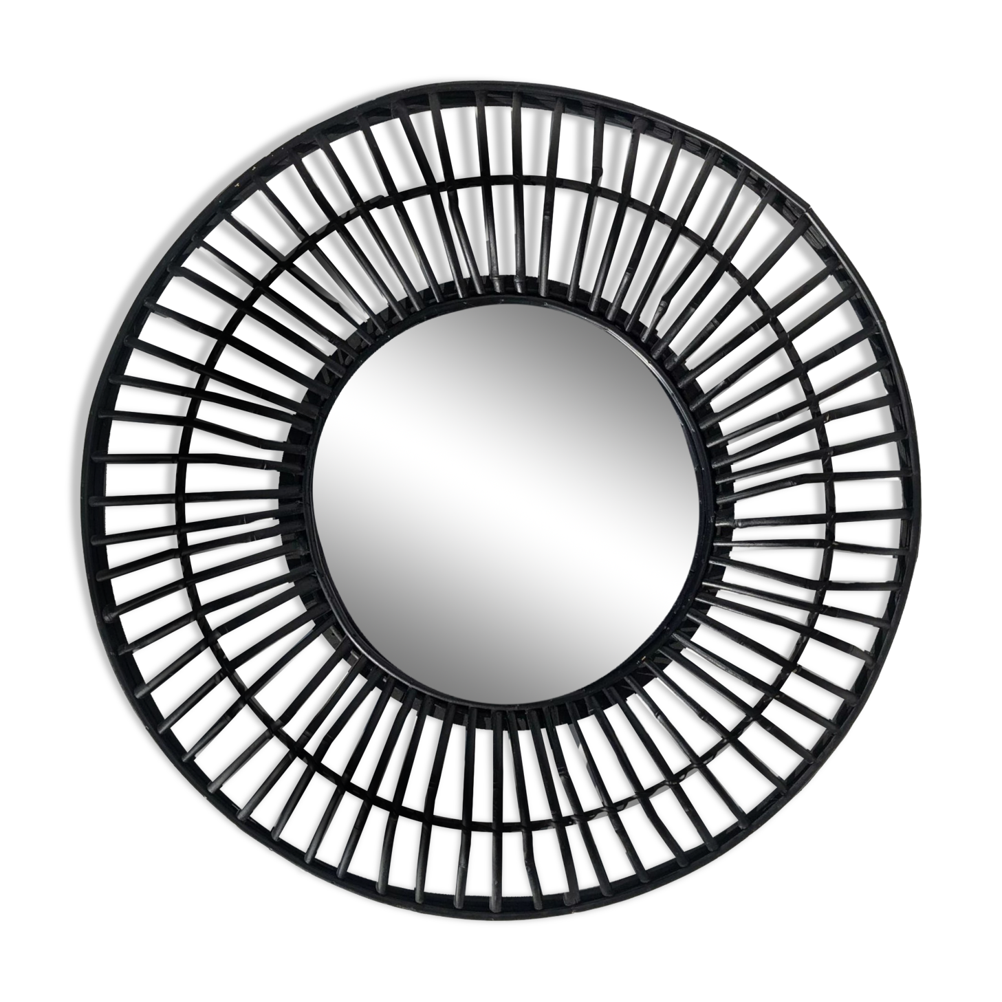 Round black rattan mirror