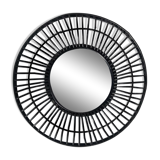 Round black rattan mirror