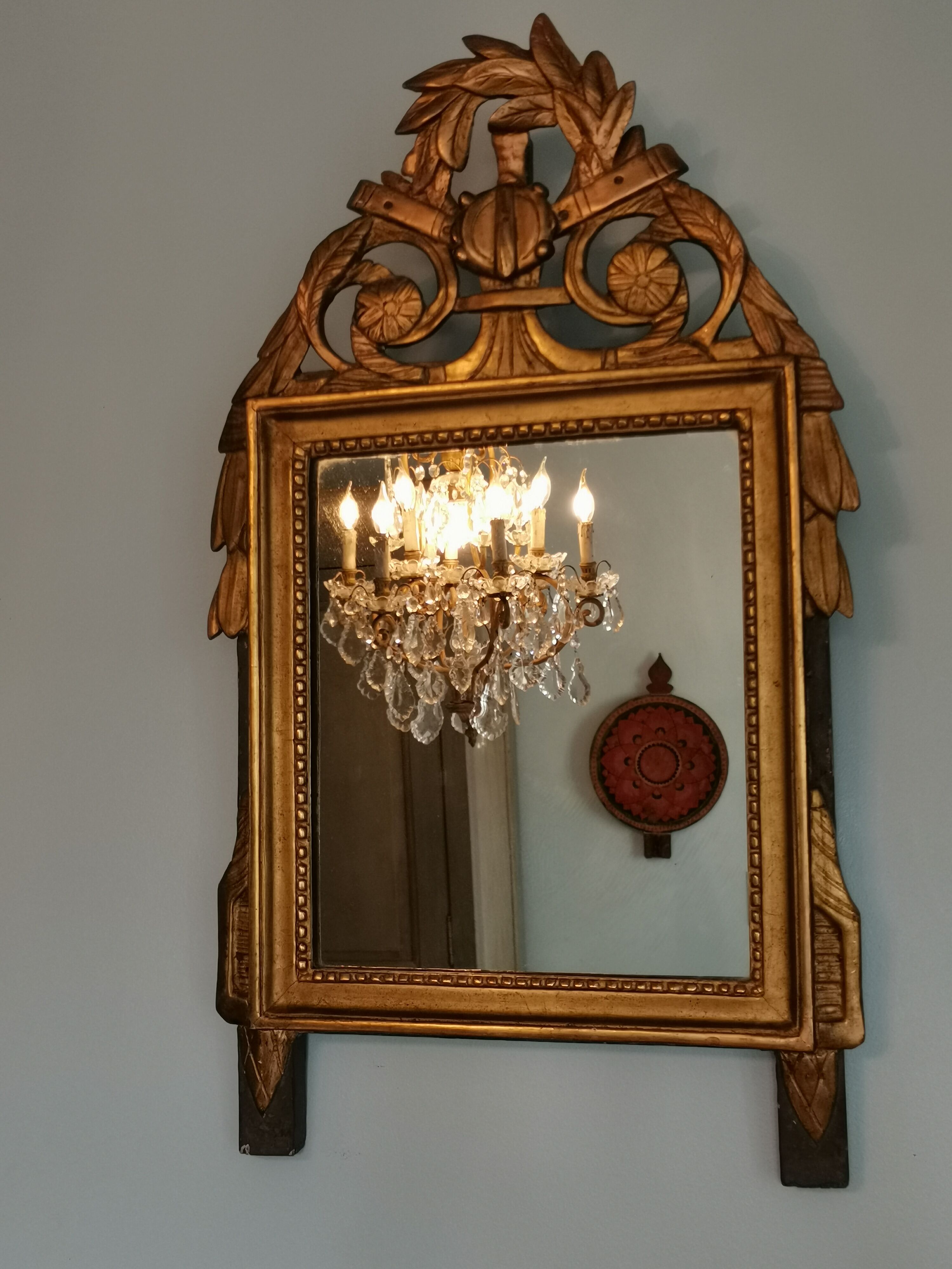 Miroir Louis XVI bois sculpté doré 64x38cm