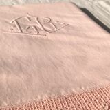 Old linen and cotton sheet dyed in tea pink