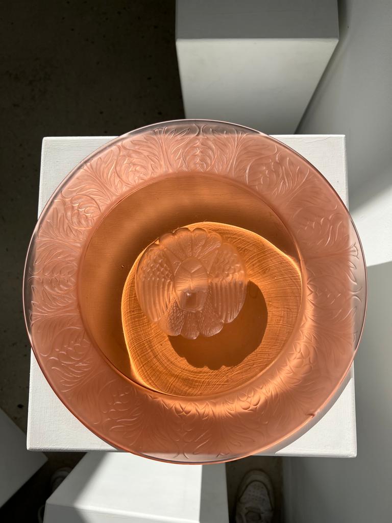 Molded pink glass dish art nouveau patterns D: 31.5cm