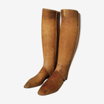 Pair of antique solid wood shoe trees for riding boots