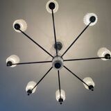 Vintage Italian chandelier from the 60s in chromed metal and glass