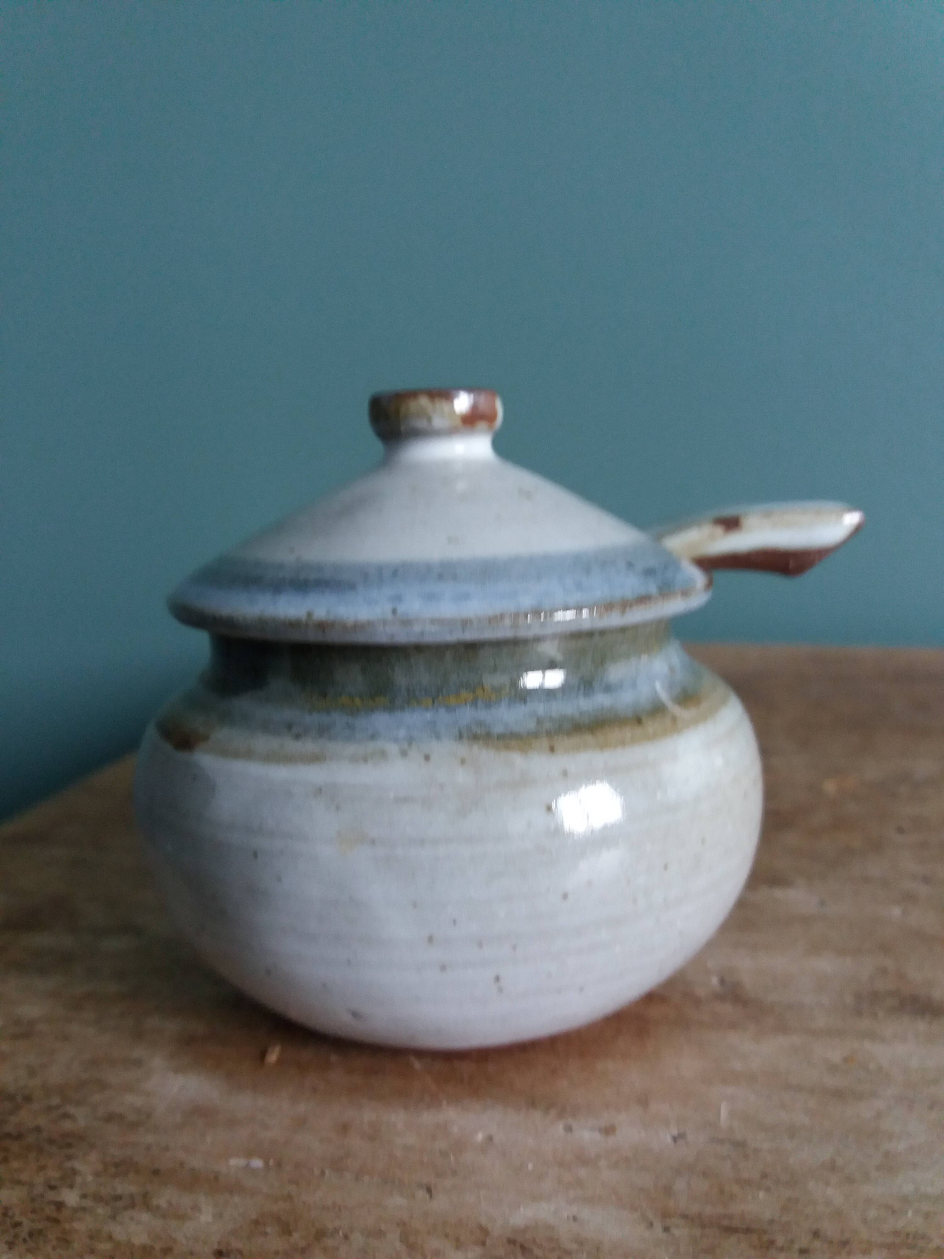 Small pot sugar and mustard bowl signed Atch, Chantal and Thierry Robert