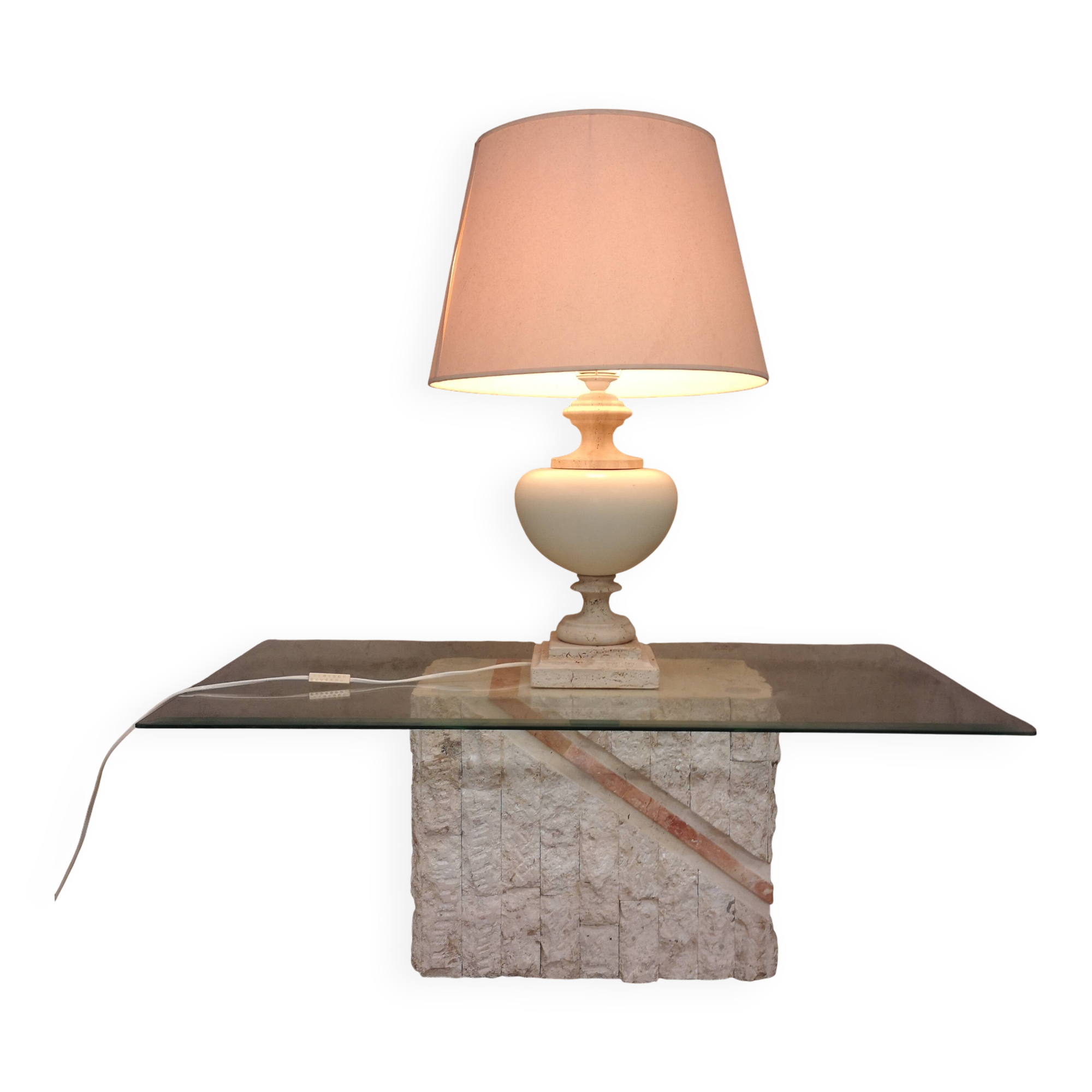 Rare Vintage Roche Bobois Travertine Table Lamp 1970s Design