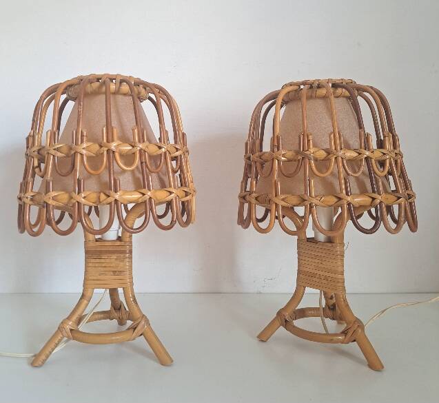 Paire de lampes de chevet en bambou