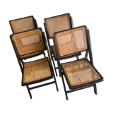 Four folding wooden and canning chairs - 70s