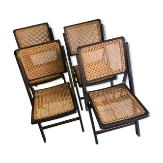 Quatre Chaises pliantes bois et cannage – années 70