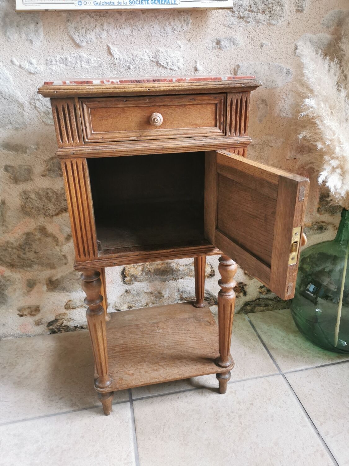 Bedside table wood and marble