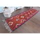 1970s Vintage Turkish Hand-Knotted Wool Cotton Pink Runner Rug 91x340