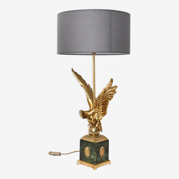 Lampe en bronze et métal doré et laqué vert à décor d'un aigle style Empire