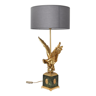 Lampe en bronze et métal doré et laqué vert à décor d'un aigle style Empire