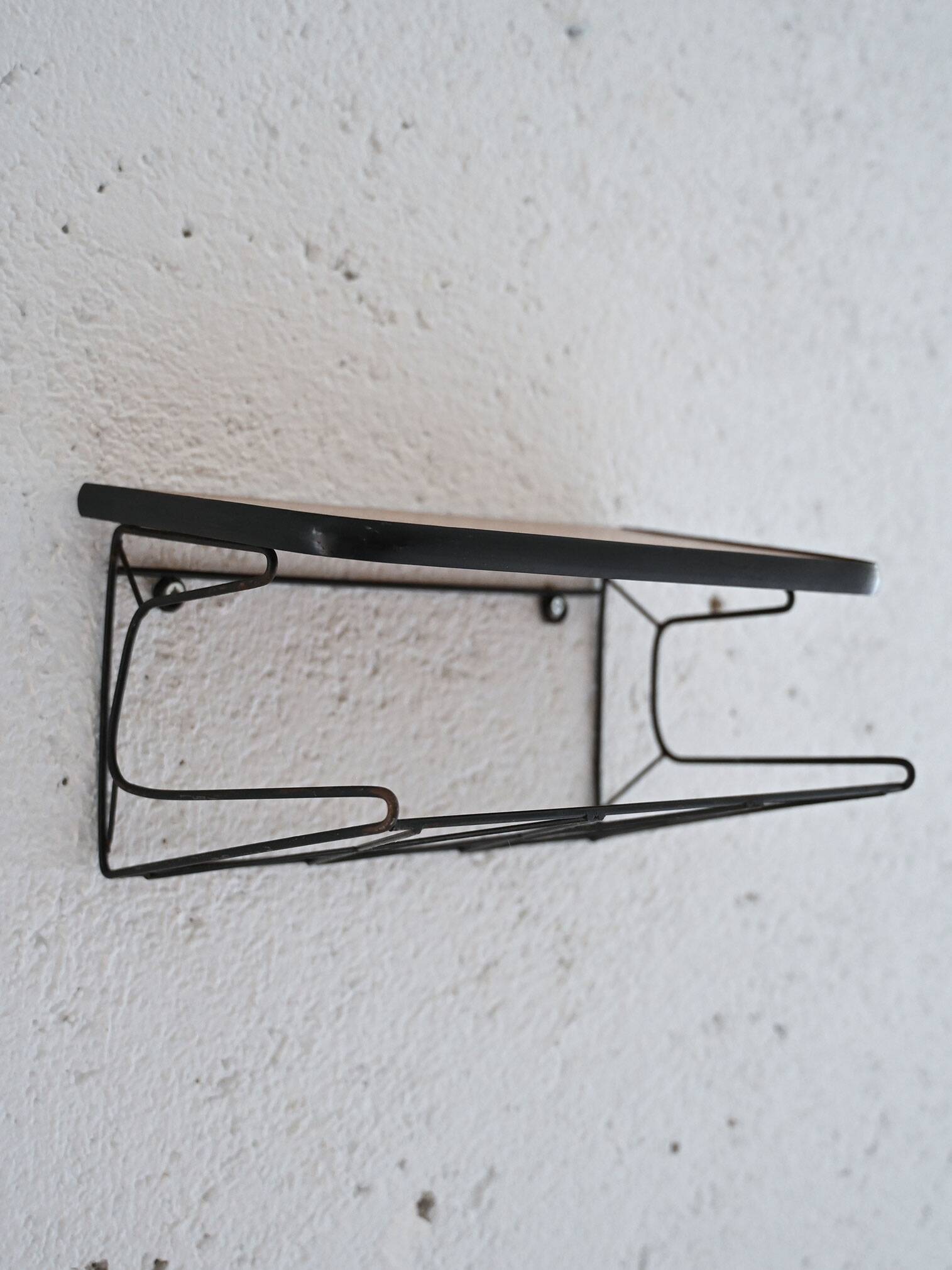 Teak and metal wall-mounted bedside table