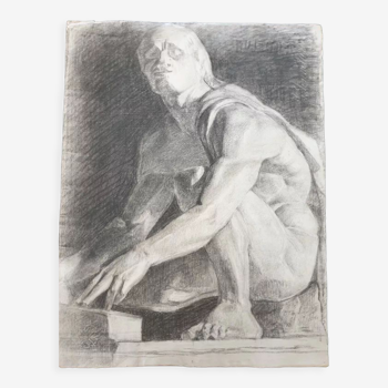 Elève de Fernand Cormon à l'école des Beaux-Arts - Dessin au fusain Jean Jules Dufour (1889-1973)