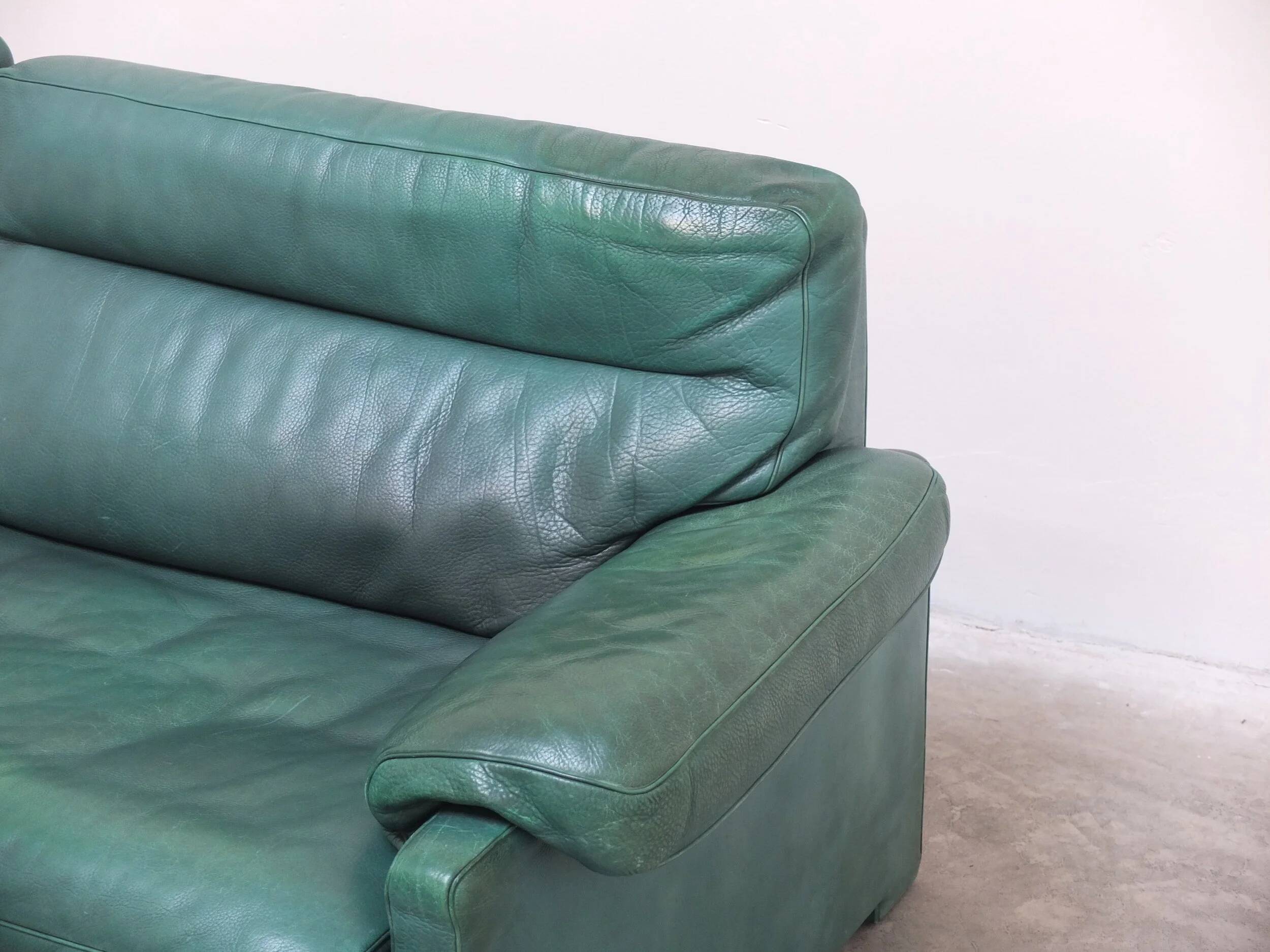Green leather 3-seater 'DS-70' sofa by De Sede, 1980s