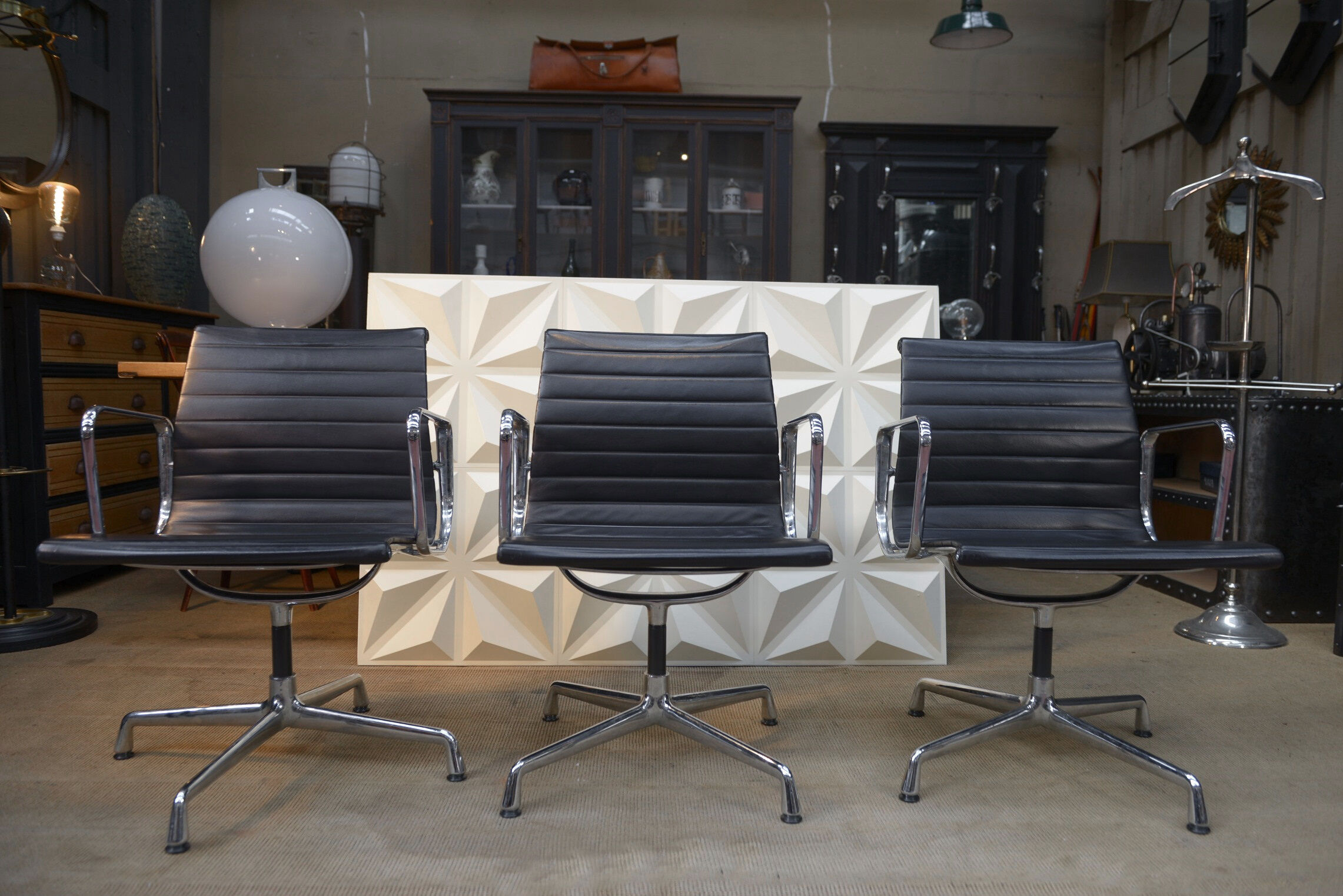 Vintage Leather Swivel Armchairs Ea108 by Charles and Ray Eames for Vitra