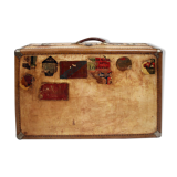 Valise en vélin du début du XXe siècle avec étiquettes originales