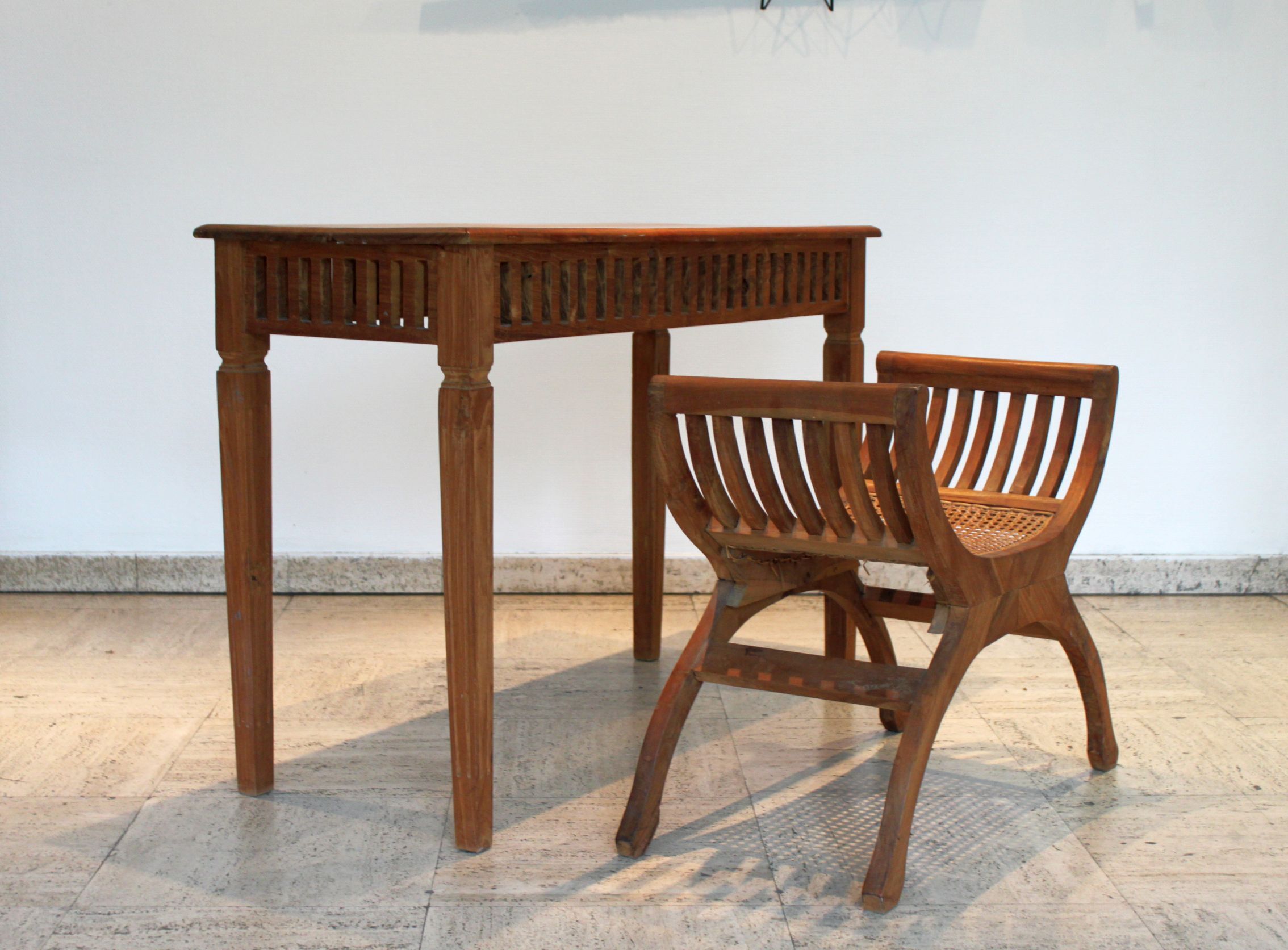 Set console and teak stool, Directoire style.