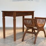 Set console and teak stool, Directoire style.